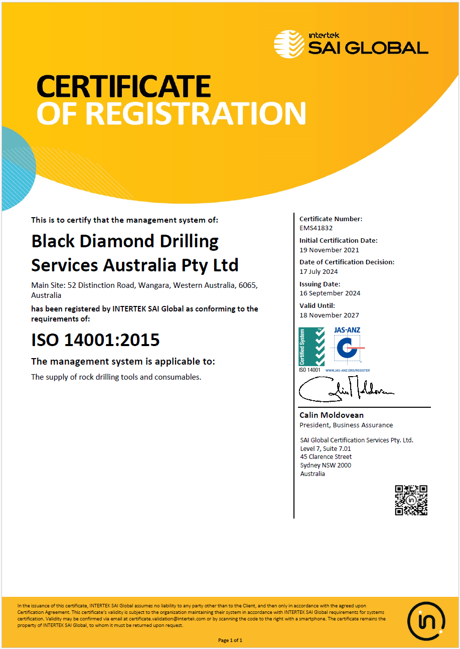 Black Diamond Drilling Services Australia EMS41832-ISO14001-2015