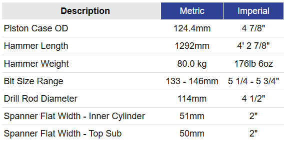 Black Diamond Drilling BD547 General Specifications