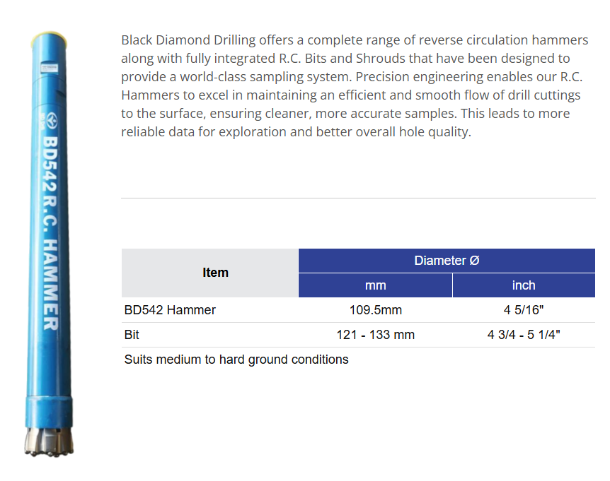 Black Diamond Drilling RC BD542 Hammer information